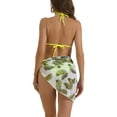 thumbnail image 3 of Conjuntos de bikini de triángulo para mujer de 3 piezas, con corte alto, tanga, falda con estampado de hojas, trajes de baño, talla X-Large, color amarillo, 3 of 5