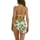 thumbnail image 3 of Conjuntos de bikini de triángulo para mujer de 3 piezas, con corte alto, tanga, falda con estampado de hojas, trajes de baño, talla X-Large, color amarillo, 3 of 5