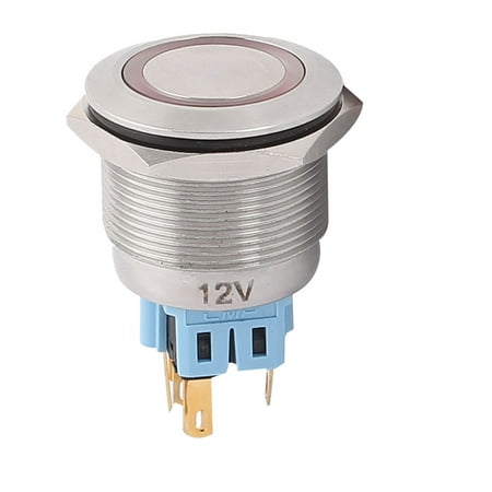 DC 12V Red LED Light 25mm 6 Pins DPST Flat Head Latching Push Button ...