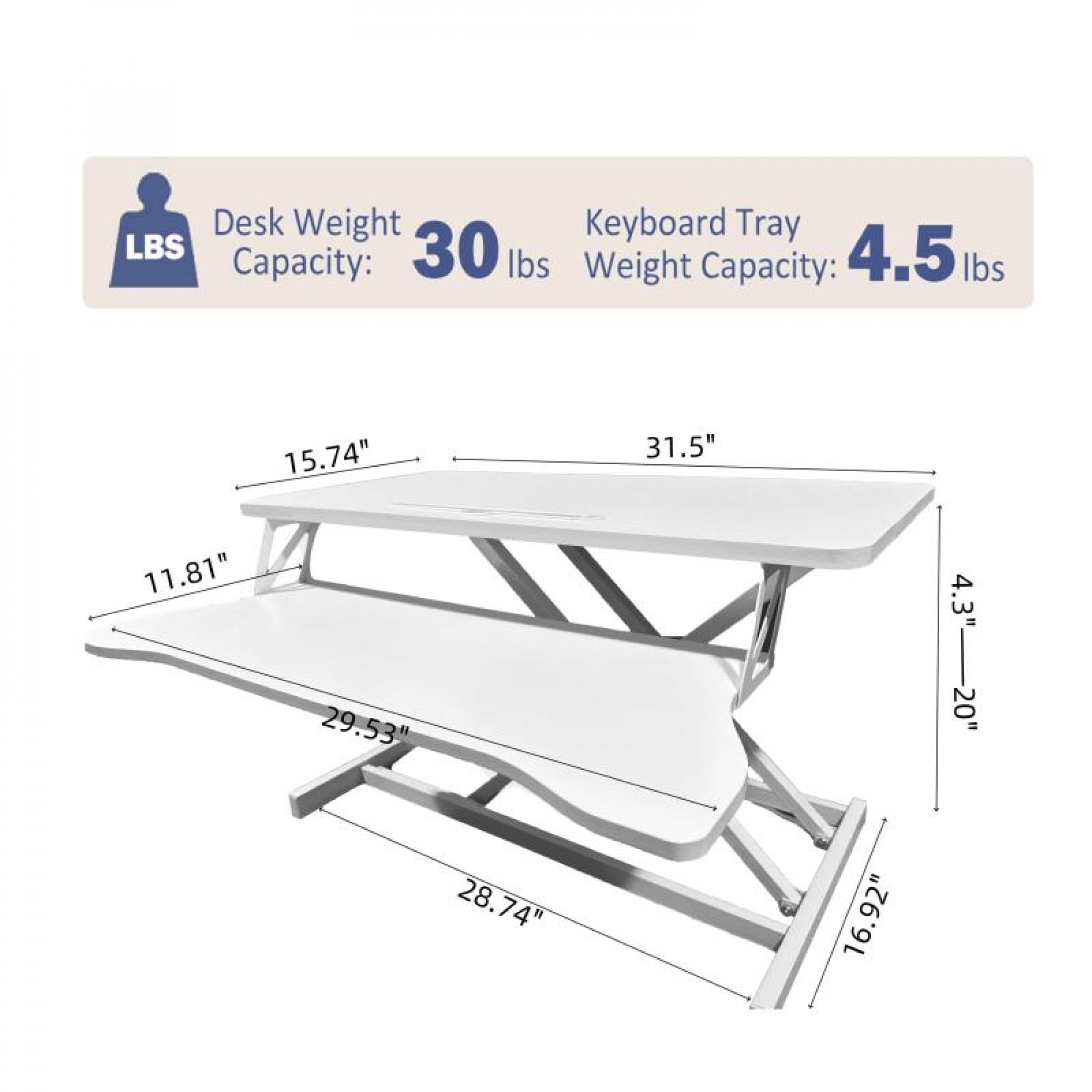 32 Inch Desk Converter, Height Adjustable Sit to Stand Riser, Dual Monitor and Laptop Workstation with Wide Keyboard Tray, White,standing desk,Gift for Mother's day