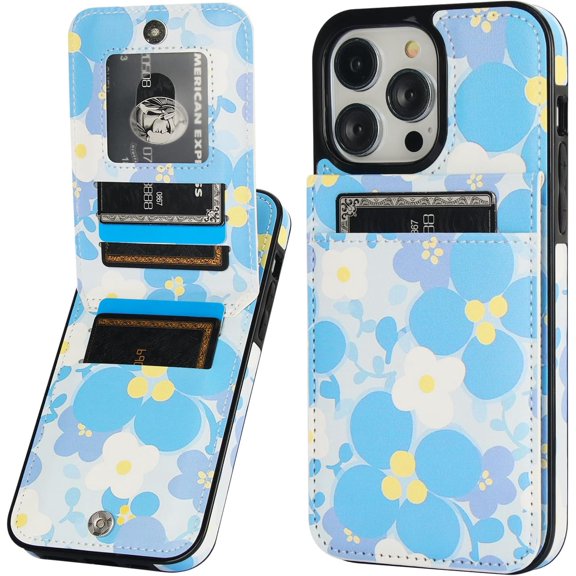 Compatible with iPhone 14 Pro Max Case Wallet with Credit Card Holder, Floral Flower Pattern Flip Premium PU Leather Magnetic Closure Shockproof Protective Cover 6.7"