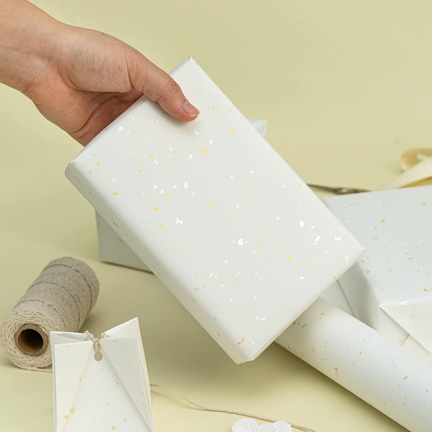 30 Inch Jumbo Ivory Wrapping Paper Roll - 30 Inch x 16.5 Feet - Ivory Gold Design with Silky Touch Perfect for Birthday, Holiday, Wedding, Baby Shower