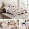 thumbnail image 6 of Full Quilt Set 78''x90'', Red Striped Lightweight Summer Bedspread Coverlet Set with 2 Pillow Shams, Rustic Red Stripe Modern Art Beige Breathable All Season Quilt Bedding for Bedroom/Guest Room, 6 of 9