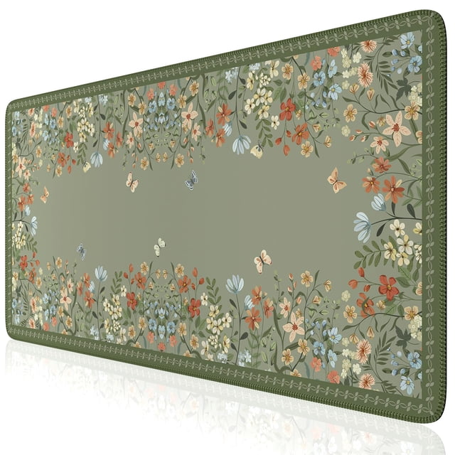 iCasso Alfombrilla Grande para Escritorio 40x90 cm Antideslizante Floral Salvia