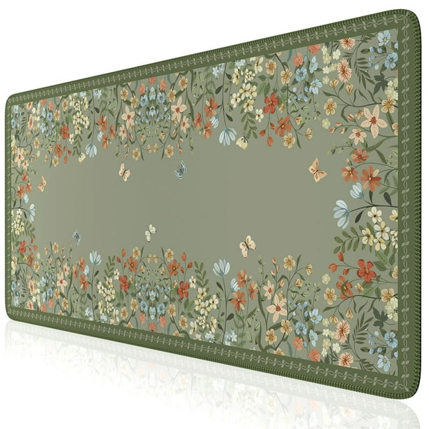 iCasso Alfombrilla Grande para Escritorio 40x90 cm Antideslizante Floral Salvia