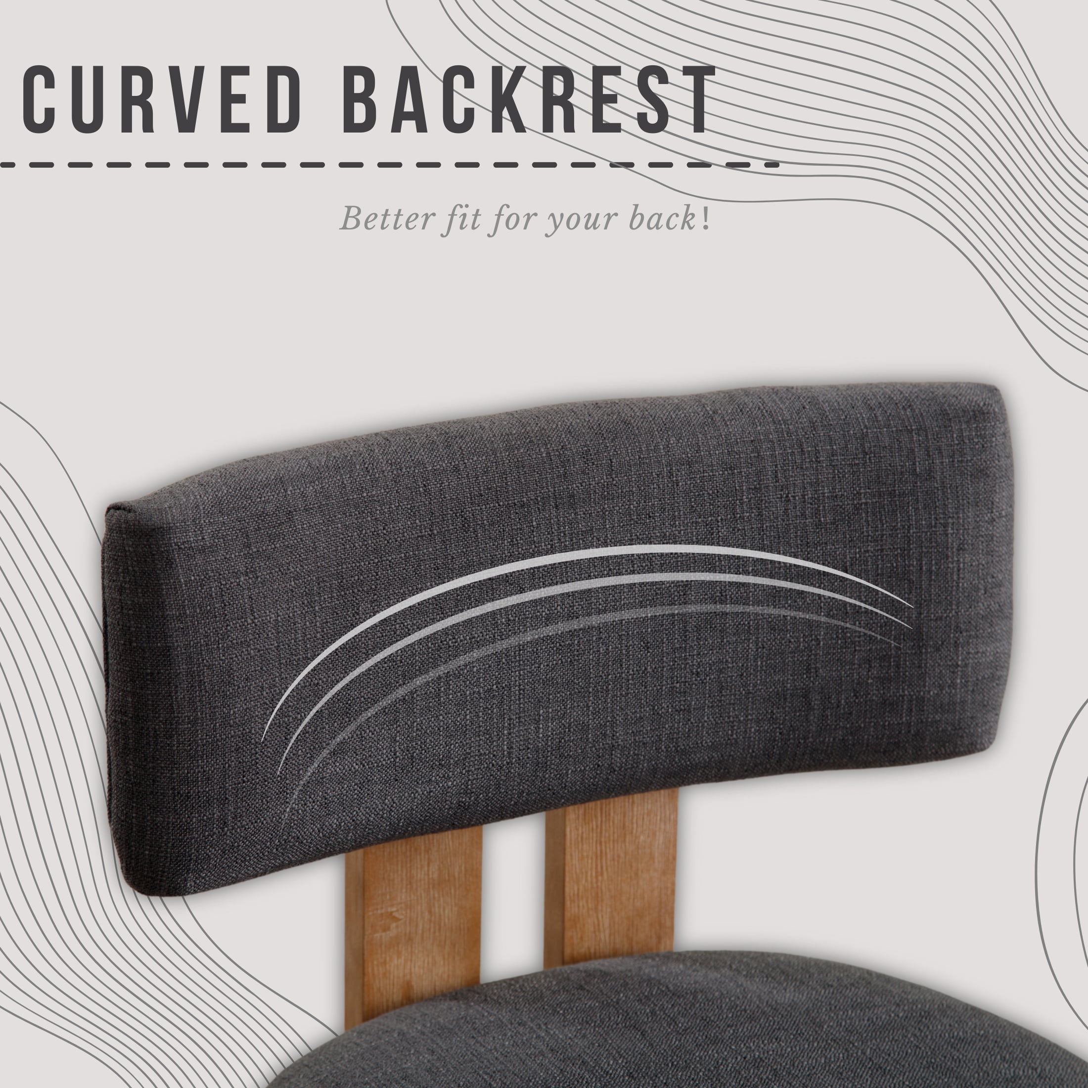 Guyou Modern Bar Stools Set of 4, 30 Inch Counter Height Bar Stools with Curved Backrest, Linen Upholstered Counter Stools, Wooden Kitchen Island Chairs for Kitchen Bar Cafe, Charcoal