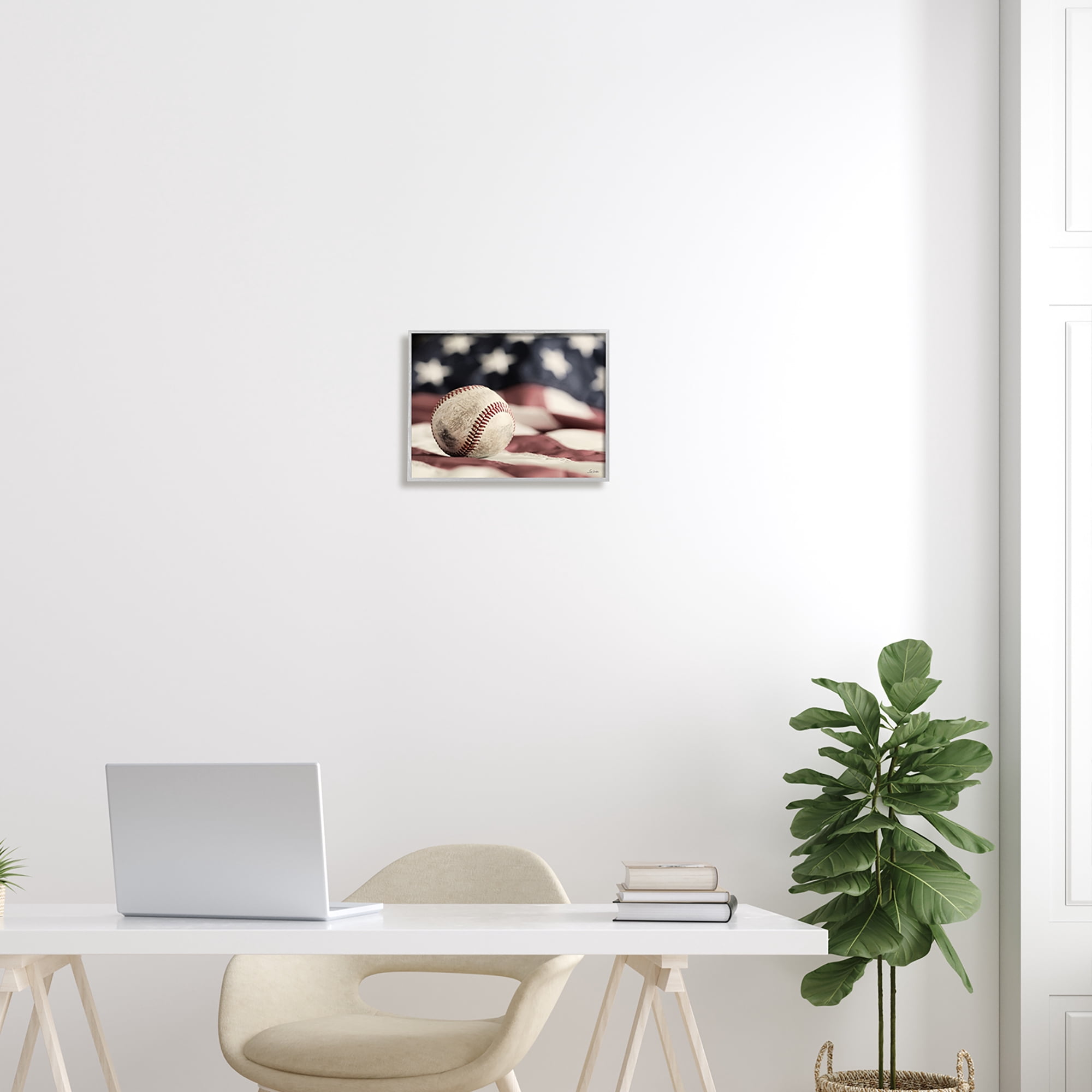 Stupell Industries Baseball & American Flag Sports Photography Gray Framed Art Print Wall Art, 14 x 11