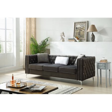 Gray Paige G822A-S Sofa - Boasts Contemporary Tufting & Plush Velvet Material