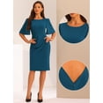 thumbnail image 2 of DARING DIVA Women's Short Bell Sleeve Pencil Office Work Sheath Dresses XS Lake Blue, 2 of 6