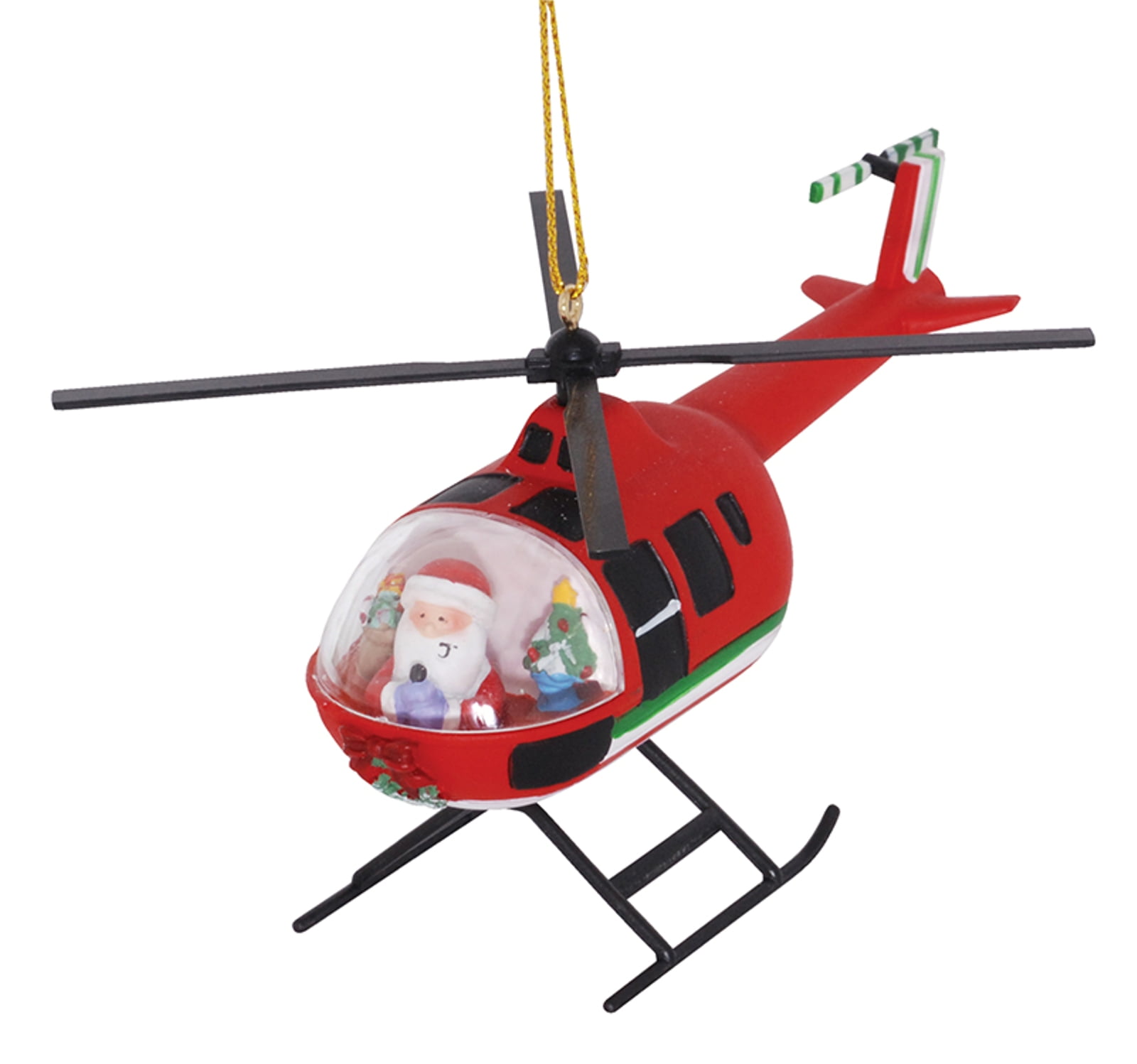Santa Delivering Gifts in Red Helicopter Christmas Holiday Ornament