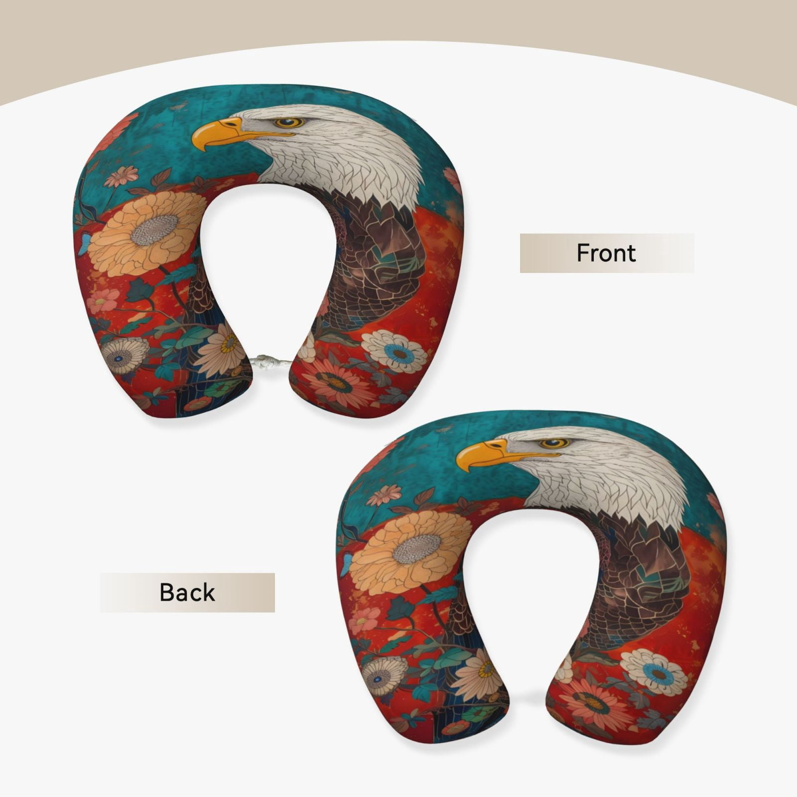 Xecao Sunflower Bald Eagle Print Memory Foam Cervical Neck Pillow Versatile U-Shaped Pillows for Home,Office,Camping,Travelling,Soft Washable Cover
