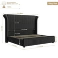 thumbnail image 6 of Hiphuta Modern King Size Corduroy Upholstered Bed Frame, LED Platform Bed Frame with 55"H Vertical Stripe Tufted Corduroy Velvet Wingback Headboard, Black, 6 of 8