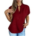 thumbnail image 2 of Inverlee Women's Cotton Linen Tee Tops Fashion Solid Color Split V Neck Short Sleeve Shirts Summer Casual Going Out Tunics for Beach, 2 of 8
