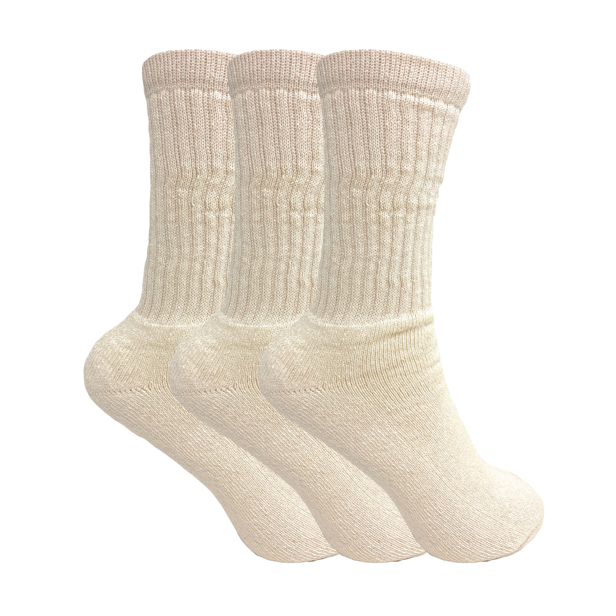 AWS/American Made Cotton Crew Socks for Women Ecru 3 PAIRS Size 911