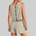 thumbnail image 6 of Womens Summer 2 Piece Outfit Solid Casual Cotton Linen Suits Loose Crew Neck Sleeveless Tops Drawstring Elastic Waist Shorts Pockets(S,Khaki), 6 of 6