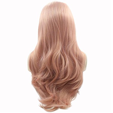 Enilecor Pink Lace Front Wigs Long Curly Synthetic Color Lace Wig