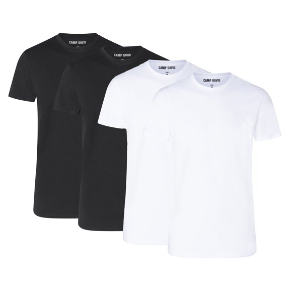 CAMP DAVID Camisetas para hombre, pack de 4 - Camiseta cuello redondo 4P, Algodón elástico Blanco/negro M (Medium)