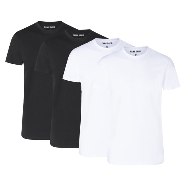CAMP DAVID Camisetas para hombre, pack de 4 - Camiseta cuello redondo 4P, Algodón elástico Blanco/negro M (Medium)