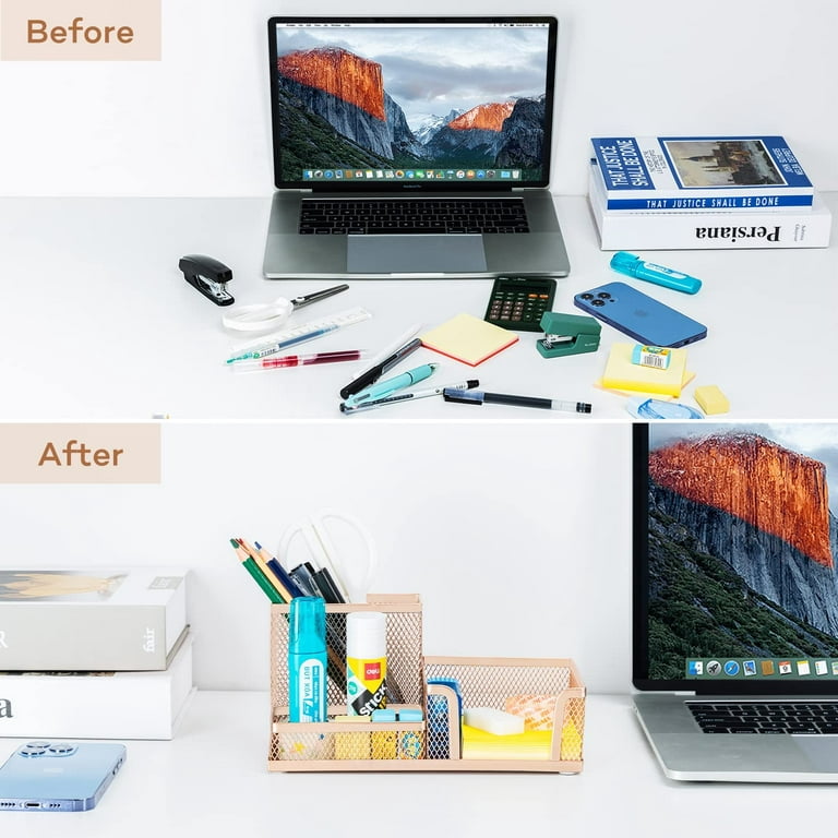 5 Piece Cute Office Desk Organizer Set Desktop Accessories for Women -  Stackable Desk Tray,Letter Sorter, Pencil Holder,File hHolder and Stick  Note Holder