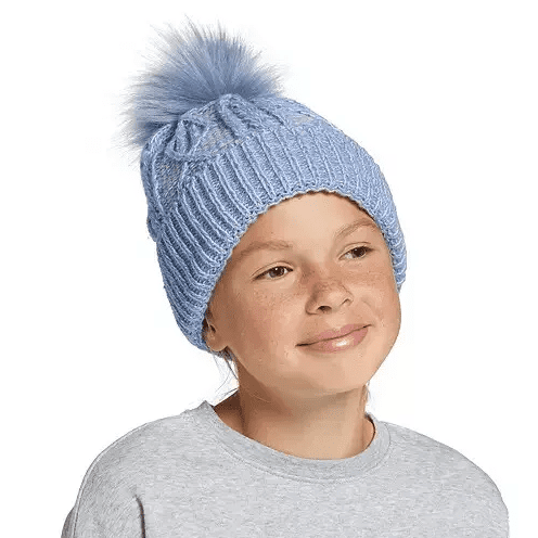 DSG Girl's Cable Pom Beanie, Blue Melange