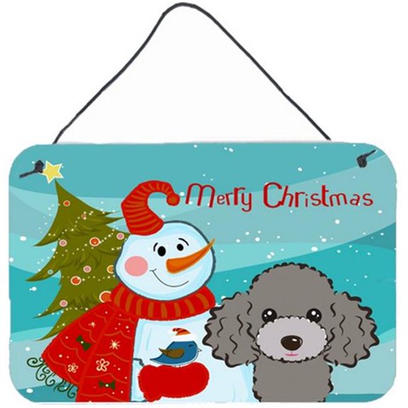Carolines Treasures BB1879DS812 Snowman With Silver Gray Poodle Wall and Door Hanging Prints