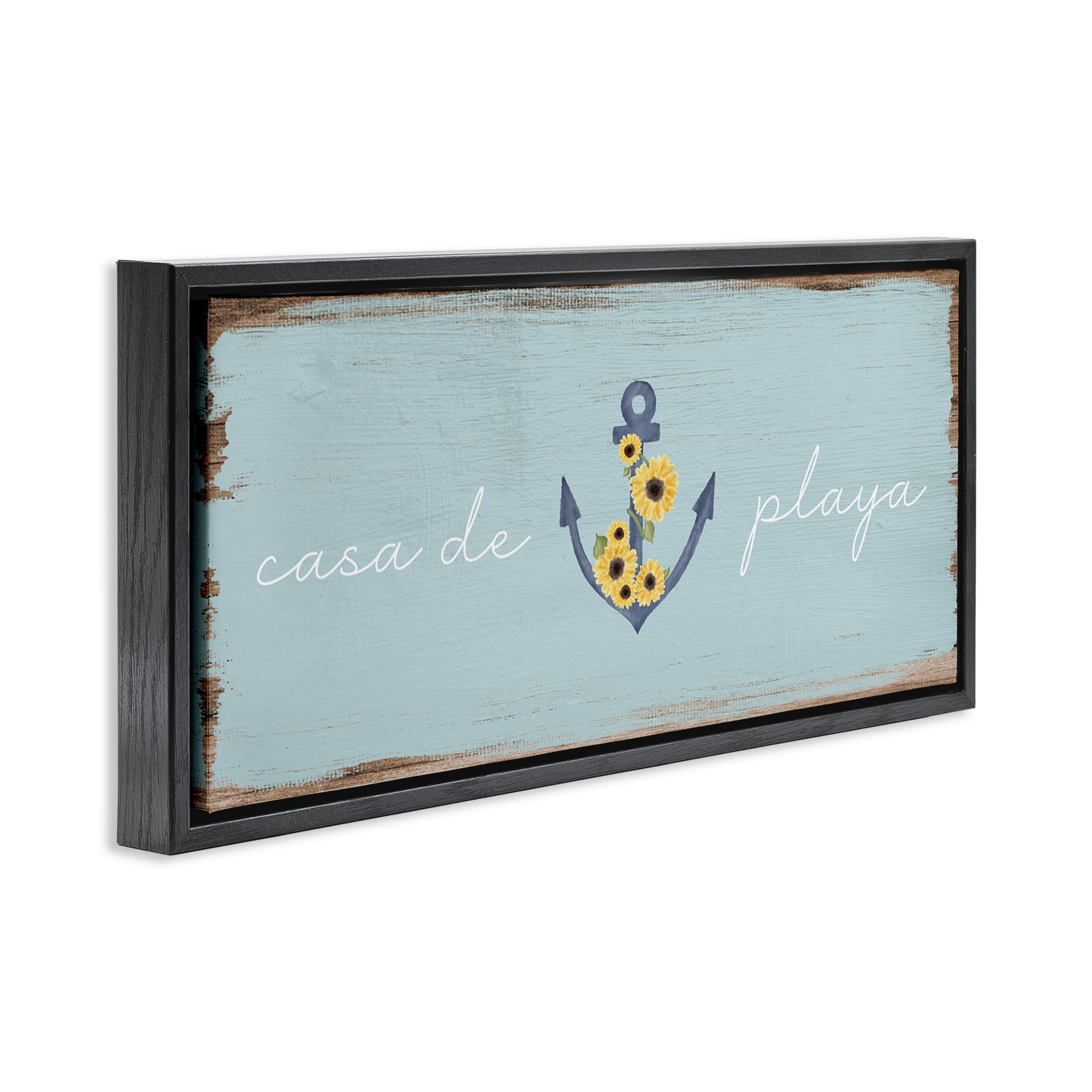 Stupell Industries Casa de Playa Nautical & Beach Painting Black Floater Framed Art Print Wall Art, 25 x 11
