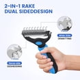 thumbnail image 2 of Double-Sided Pet Grooming Rake - 4-in-1 Professional Pet Grooming Kit, Deshedding Dematting Tool for Dogs, Cats, Extra-Wide Grooming Brush & Deshedder Comb for Long and Short Haired Pets (4PCS Blue), 2 of 14