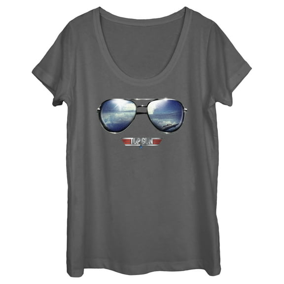 Women's Top Gun Aviator Sunglasses Reflection Logo  Scoop Neck