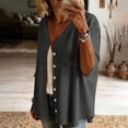 thumbnail image 4 of LEKWK 3/4 Length Sleeve Womens Tops Button Down V Neck Comfy Linen Shirts Loose Fit Skin Friendly Soft Lightweight Casual Tops, 4 of 8