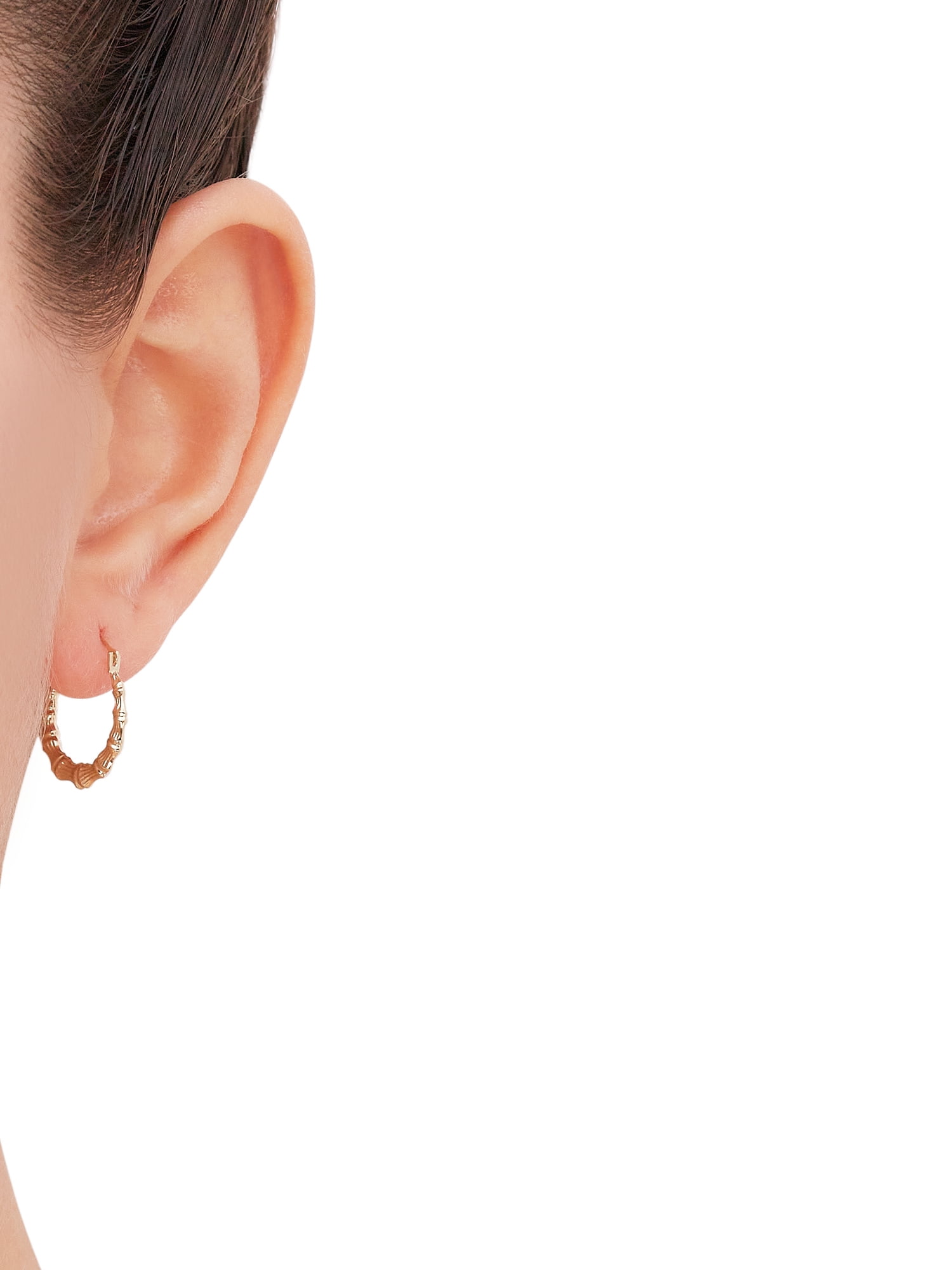 Brilliance Fine Jewelry 10K Yellow Gold Hollow Round Bamboo Hoop Earrings