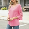 thumbnail image 4 of Babysbule Women's V-Neck Lace Blouse Casual 3/4 Sleeve Top Fashion Solid Ladies Shirt for Daily Wear, Comfy & Flattering Fit, 4 of 7