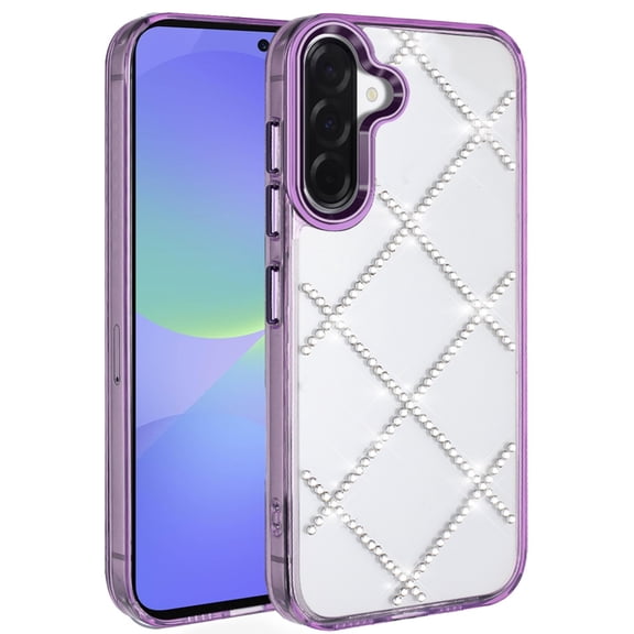 For Samsung Galaxy A37 Gem Glitter Diamond Transparent Hard Colorful TPU Hybrid Case - Dark Purple