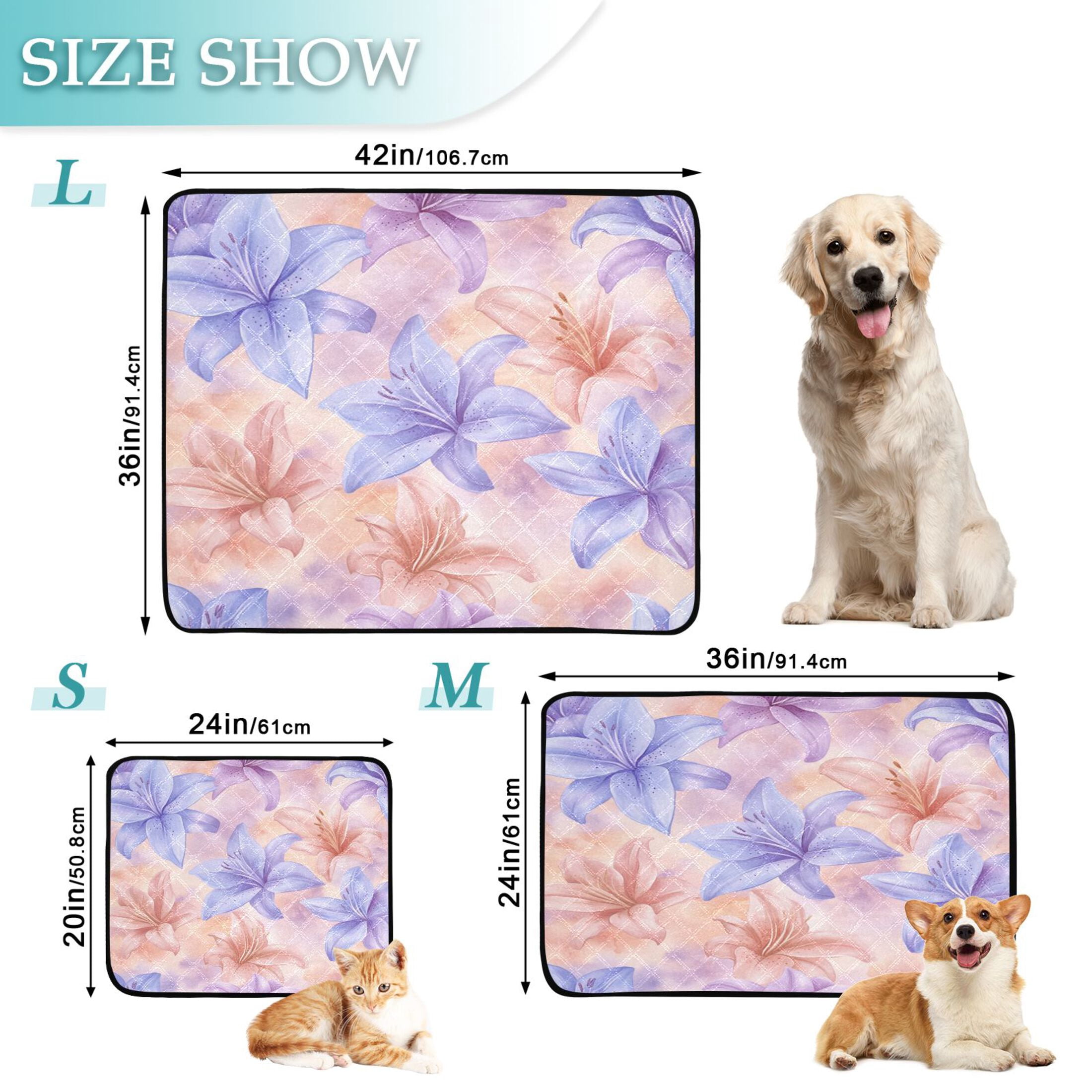 Qxltty Lavender Tones Depicting Blooming Lilies Cat litter Pads Pet Set of 2 Diaper Mats Center Anti-leakage Layer Absorbent Soft and Comfortable