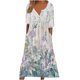 thumbnail image 1 of Moda mujer verano estampado casual cuello pico botón manga corta vacaciones bolsillos vestido Fridja  qw6945, 1 of 4