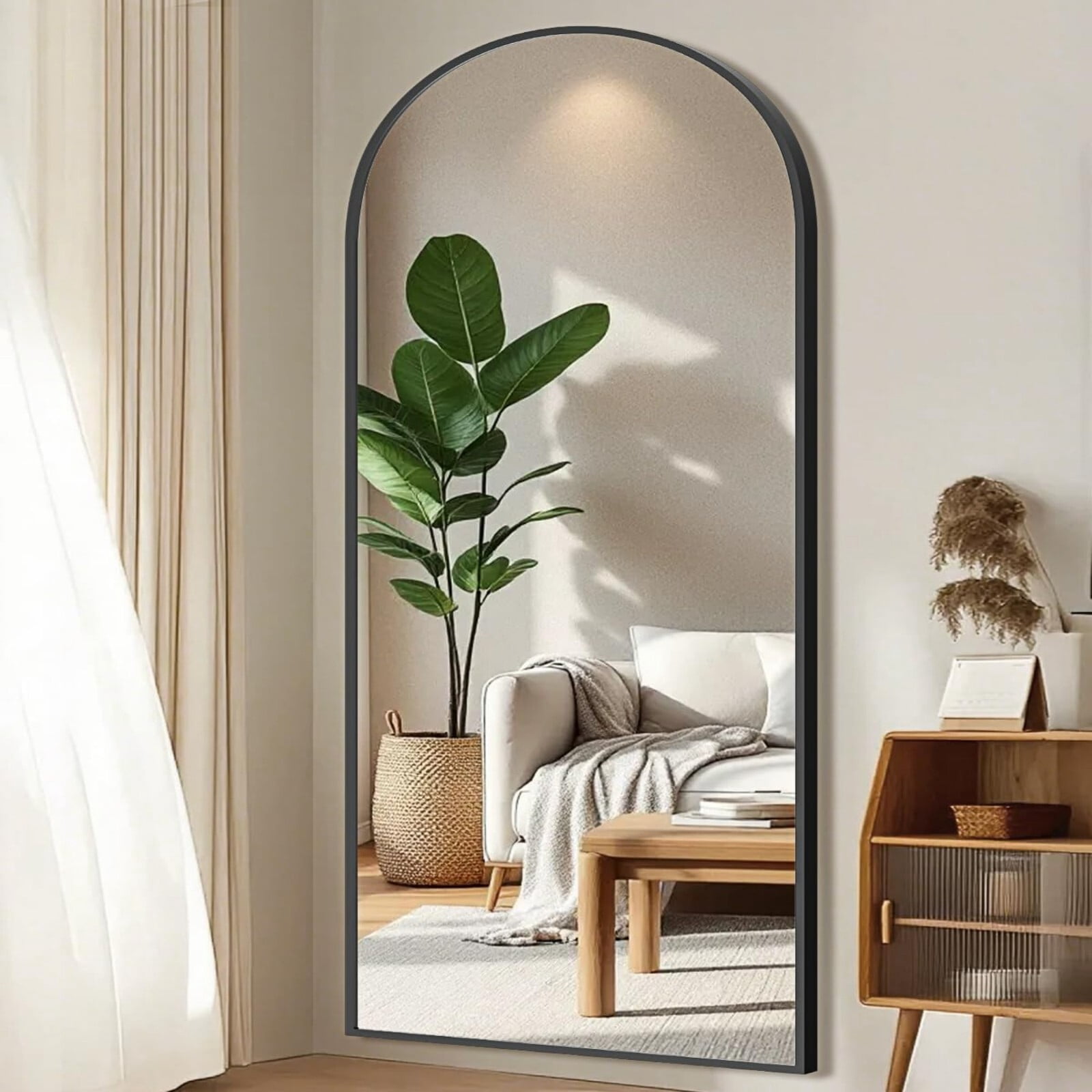 Mirrasia 64"x21.2" Arched Full Length Mirror, Full Body Mirror with stand, Black