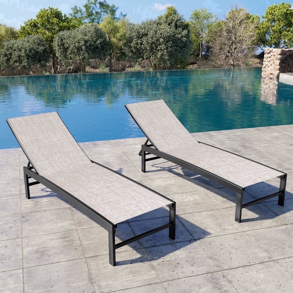 Crestlive Products Outdoor Chaise Lounge Chair, 5-Position Adjustable Patio Recliner, Beige