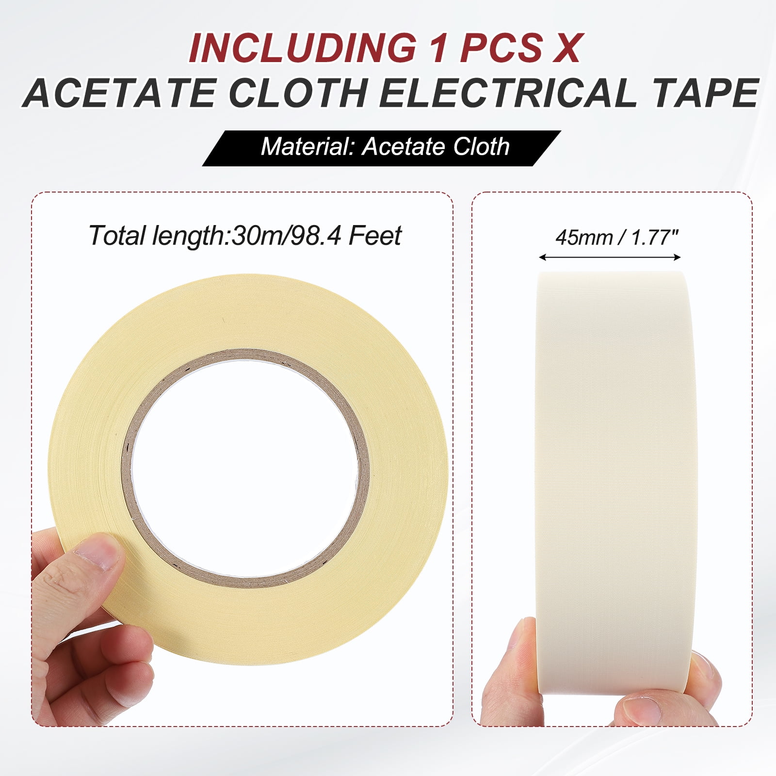 Uxcell Electrical Tape Acetate Cloth Insulation Tape Flame Retardant High Temperature Resistant for Motor Wire Harness Winding Metal Repair 98 Feet x 1.8 Inch White