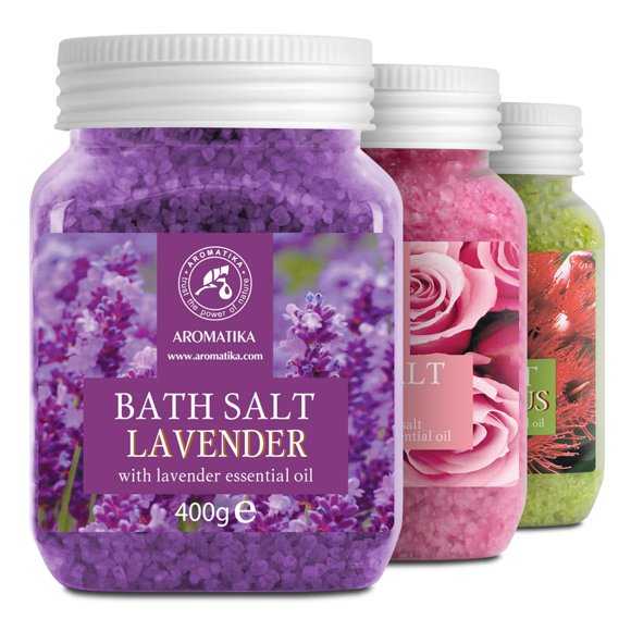 Juego de sales de baño 42 Oz - Lavanda - Rosa - Eucalipto - sales de baño - Sal de Lavanda Rosa Eucalitpus - Lo mejor para dormir bien - Alivio del estrés - Baño - Cuidado del cuerpo - Belleza - Rel