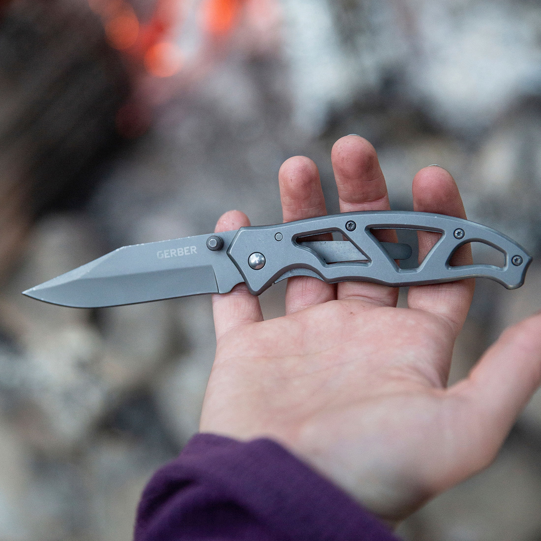 Gerber Paraframe I Folding Knife: 3" Plain Edge Stainless Steel Blade, Lightweight Open Frame Design with Pocket Clip
