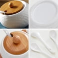 thumbnail image 2 of Recipiente para almacenar sal con tapa vintage, cuencos de azúcar de porcelana con diseño ondulado redondo blanco a prueba de humedad y polvo, cuchara para servir de cerámica con tapa de bambú para, 2 of 6