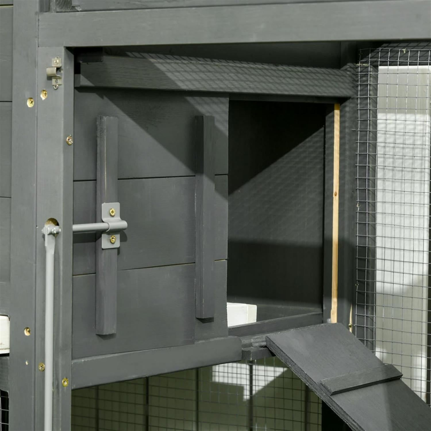 Pefilos 118" Outdoor Wooden Chicken Coop with Nesting Box, Runs, Farm Hen House 3-6 Hens, Weatherproof Pet House for Rabbits, Poultry, Gray