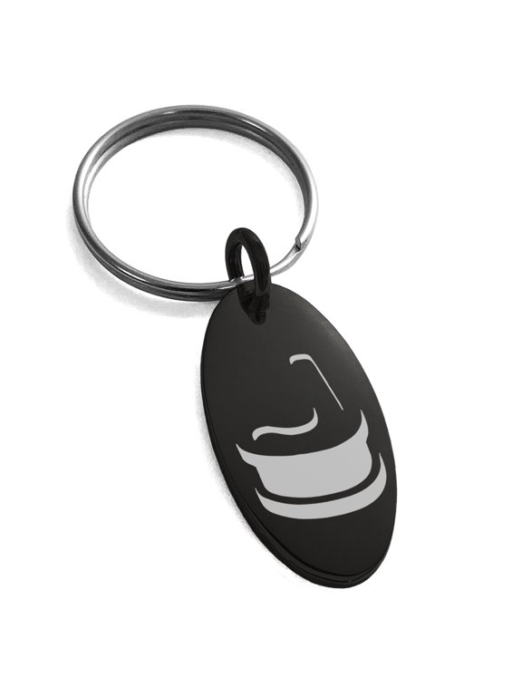 Stainless Steel Letter J Initial 3D Monogram Engraved Small Oval Charm Keychain Keyring
