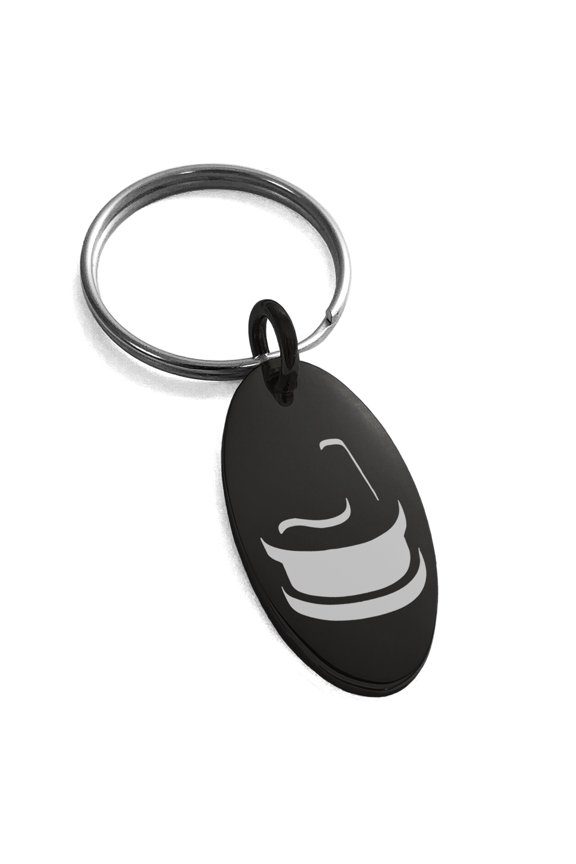 Stainless Steel Letter J Initial 3D Monogram Engraved Small Oval Charm Keychain Keyring