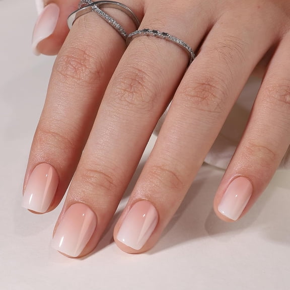 32Pcs Ombre Press on Nails Short Square Fake Nails Nude False Nails Press ons,Supremely Fit & Natural Gradient Stick on Nails in 16 Sizes with Glue for Women Girls Manicure style06 1 Fl Oz (Pack
