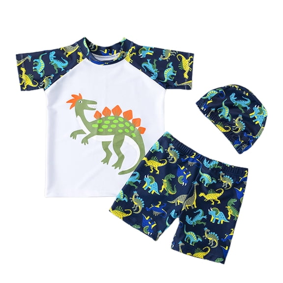 MIASHUI Boys Two Piece Rash Guard Swimsuits Kids Short Sleeve Bathing Suit with Sun Hat,White,6-7 Years