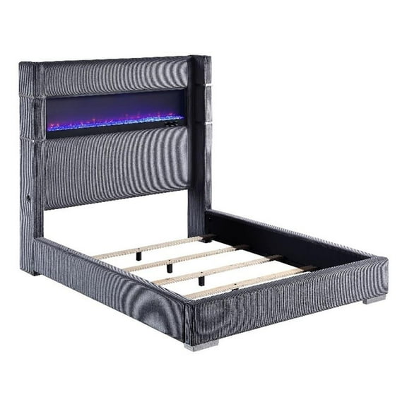 Tisdall Upholstered Cal King Flame Visualizer Bed Grey