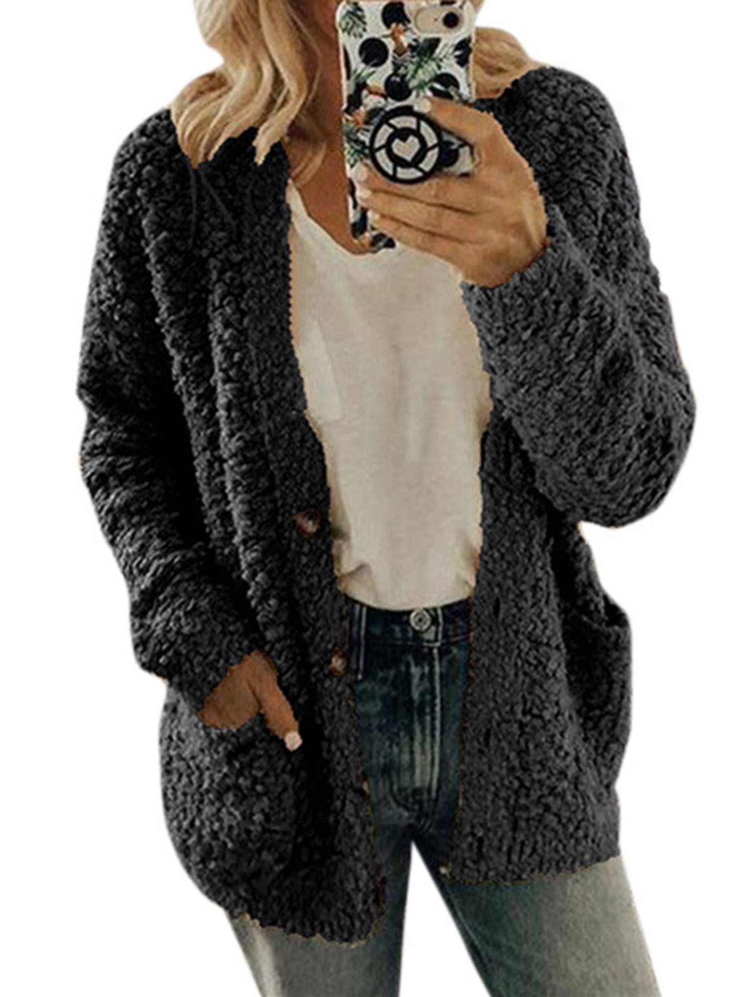 Women's Plus Size Winter Fleece Cardigan Coats Teddy Bear Jackets ...