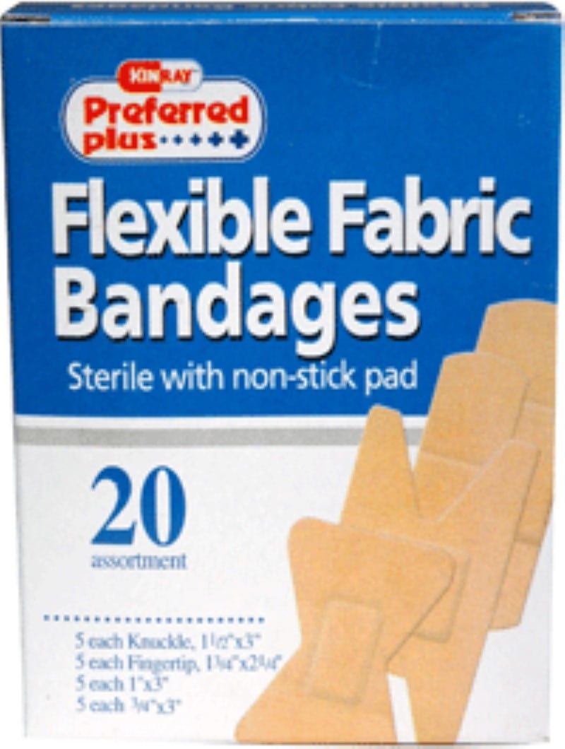 Bandages Flexible Fabric Sterile with NonStick Pads, Assorted 20 ea