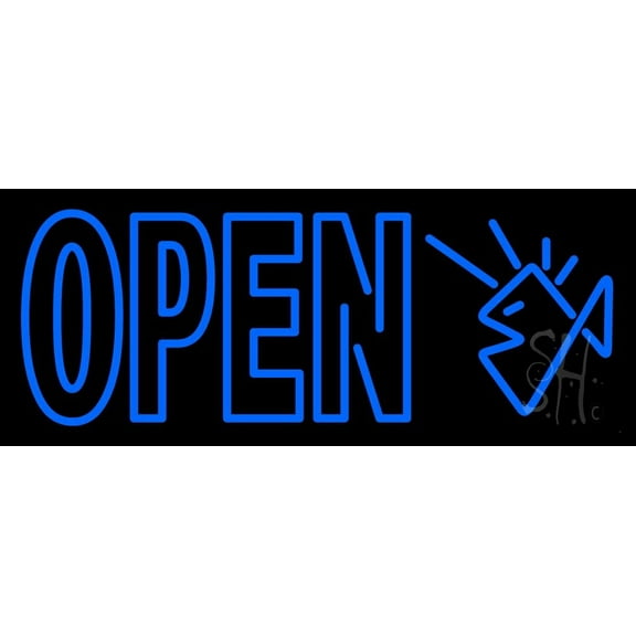 Open With Fish Logo Seafood LED Neon Sign 13 x 32 - inches, Black Square Cut Acrylic Backing, with Dimmer - Bright and Premium built indoor LED Neon Sign for restaurant window and interior decor.