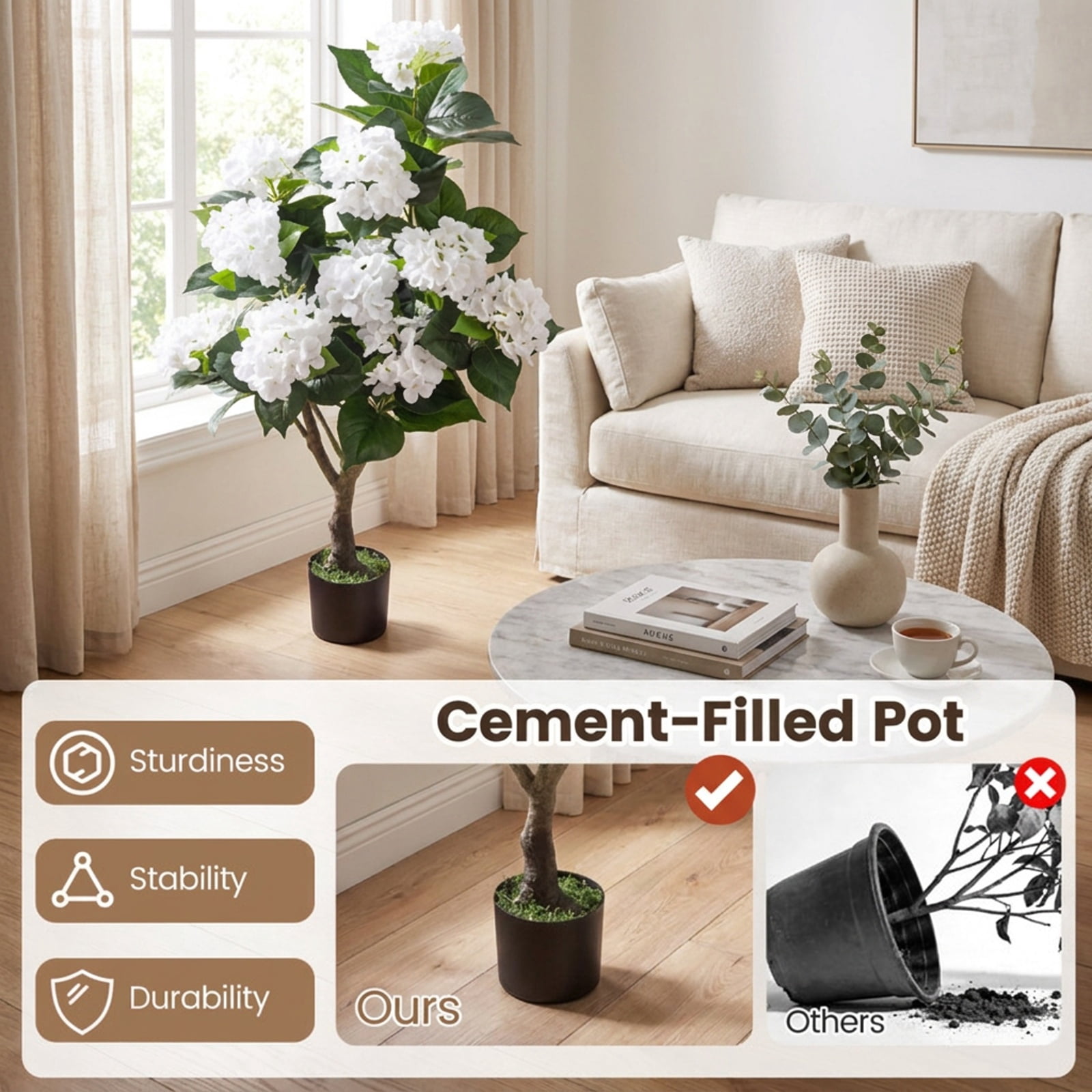 Vebreda Artificial Plant Decor, 43.5" Artificial Hydrangea Tree 2-Pack, Bring Lifelike Beauty Indoors, Long-Lasting Build with Stable Base